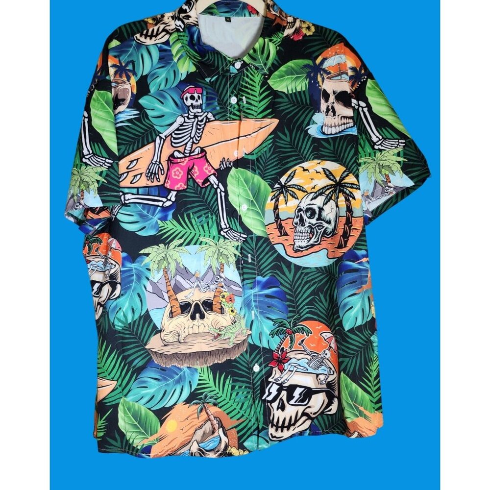 Boho‎ Unique Beach Tropical Surfing Skeleton Resort Cruise Hawaiian Shirt XL